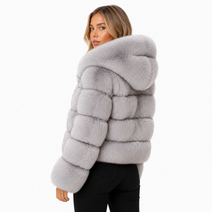 Womens Faux Fur Hooded Jacket - Patchwork Winter Styles