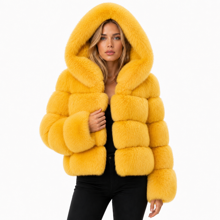 Womens Faux Fur Hooded Jacket - Patchwork Winter Styles