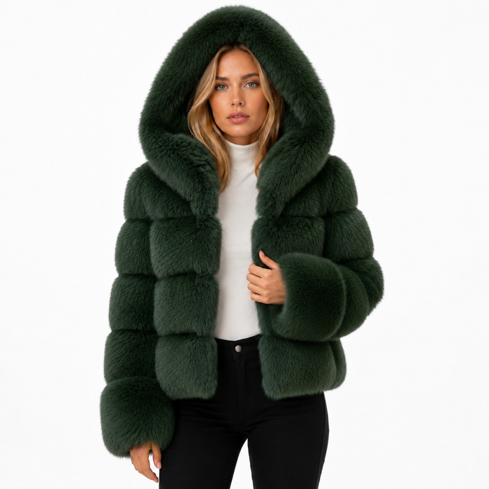 Womens Faux Fur Hooded Jacket - Patchwork Winter Styles