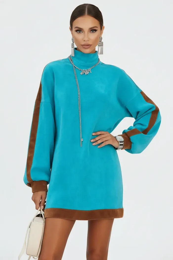 Women's High-Neck Velvet Sweatshirt Dress Everyday Wear