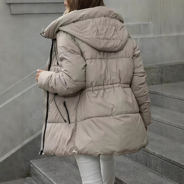 women’s mid-length hooded cotton coat slim fit waist definition modern city wear
