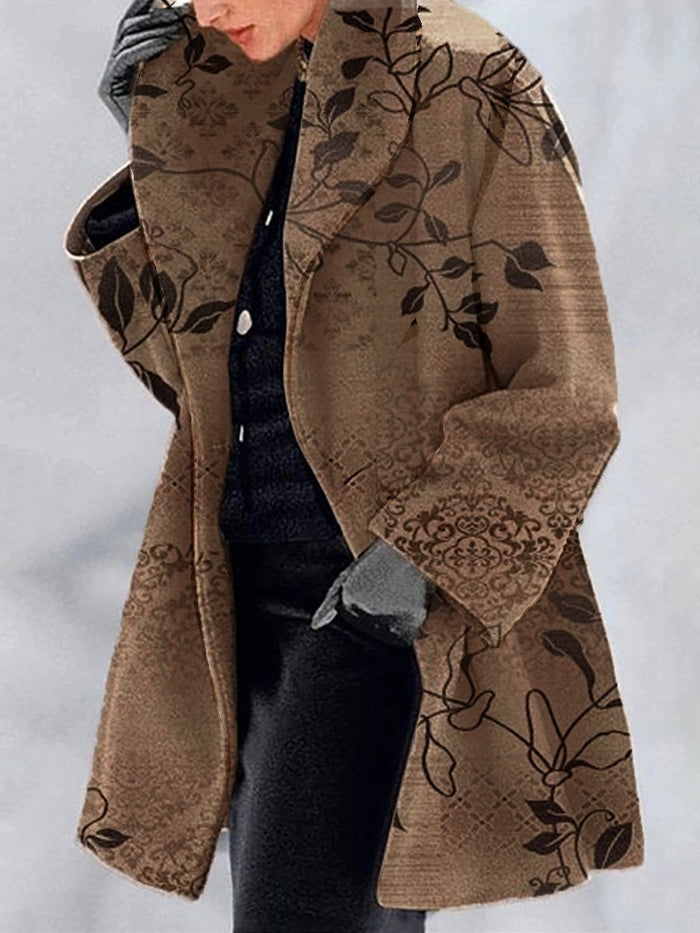womens jackets sale style retro printed coat loose fit outfit with black trousers and heeled boots today