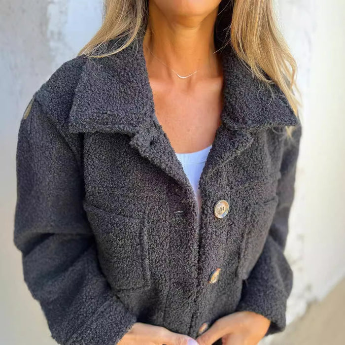 cropped winter jacket women cozy lamb wool fabric for cold weather