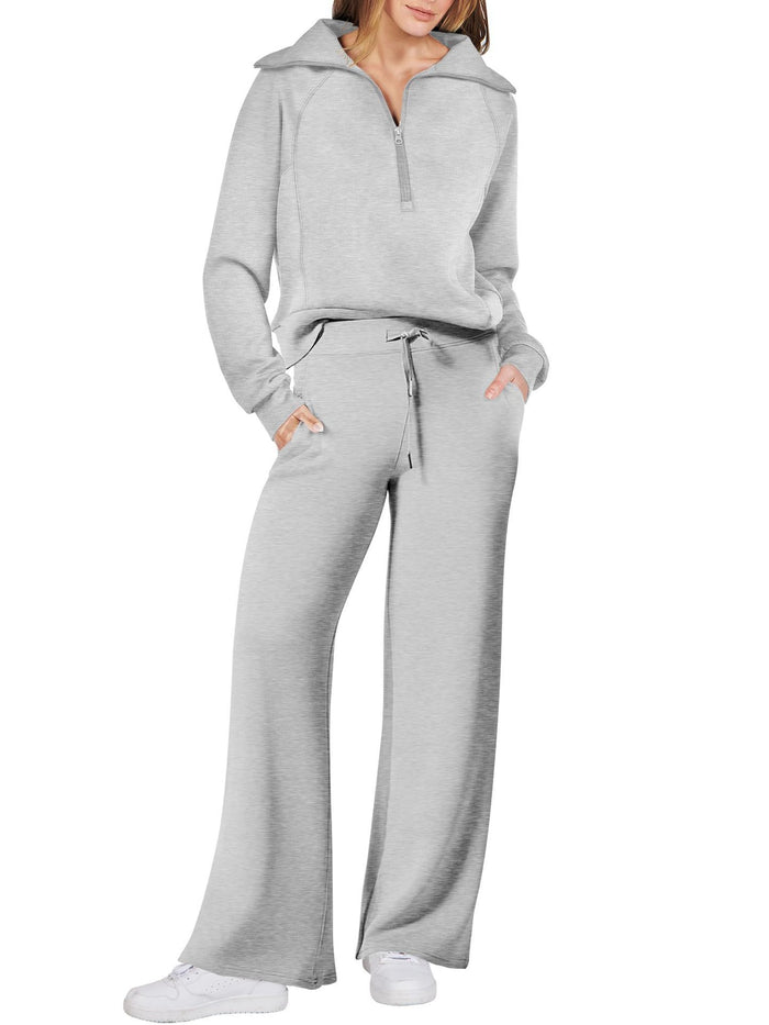 Leisure Sports Suit light gray two piece ensemble polished casual airport travel styling
