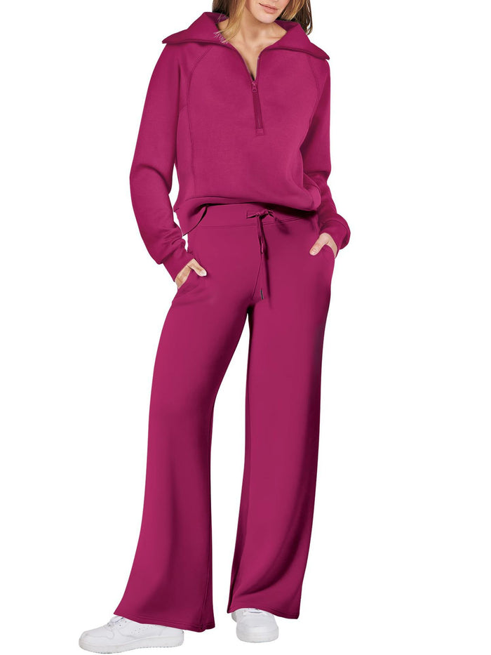 Leisure Sports Suit light khaki long sleeve zipper sweatshirt modern neutral wardrobe setting