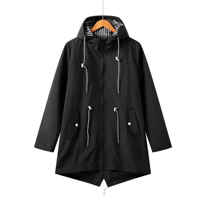 women's packable rain jacket dark blue back vent detail