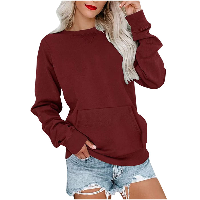 Women's loose long sleeve sweater navy blue round neck front view for office wear