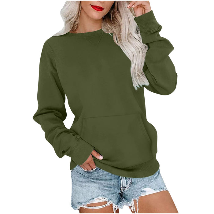 Round neck pullover sweater women pink variant long sleeves dropped shoulders relaxed pose
