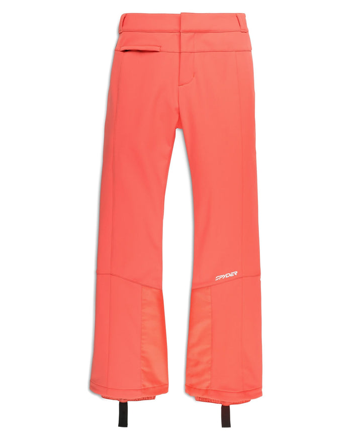 Bright orange ski pants on a white background