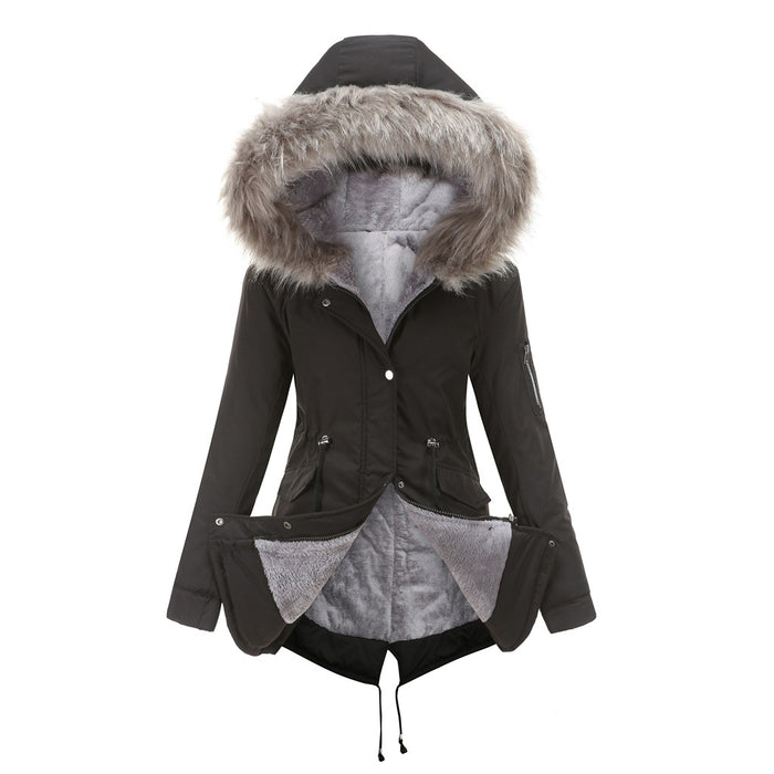 Women’s Cotton Padded Parka gray pink color variation front view soft winter light