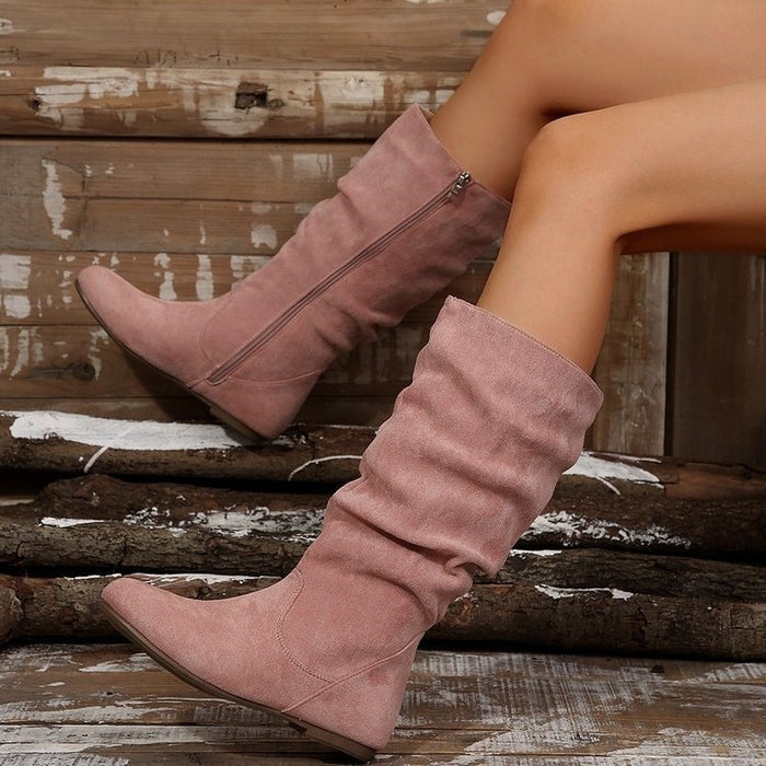 Plus size side zipper boots black plus size slouch boots silhouette with PU lining and durable rubber sole traction