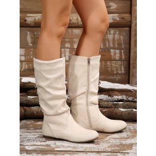Women's Plus Size Side Zipper Boots - Pleated Wide