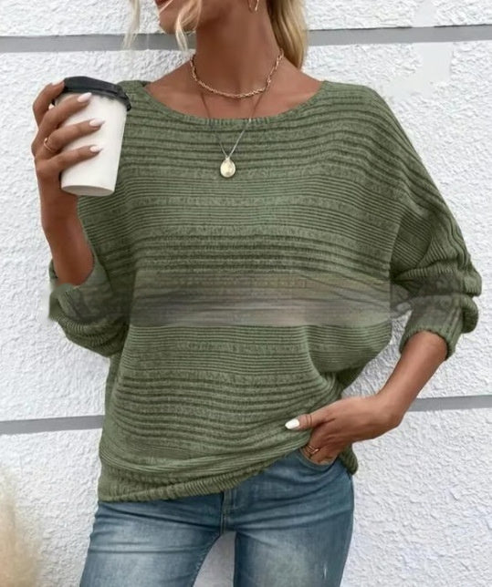 Solid color crew neck top women coral red round neck casual pullover versatile styling