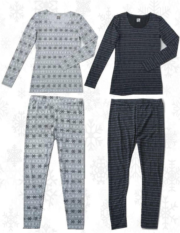 Womens SNOWFLAKE 32 Degrees Base Layer THERMAL TOP & BOTTOM Set WHITE or BLACK