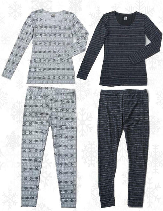 Womens SNOWFLAKE 32 Degrees Base Layer THERMAL TOP & BOTTOM Set WHITE or BLACK