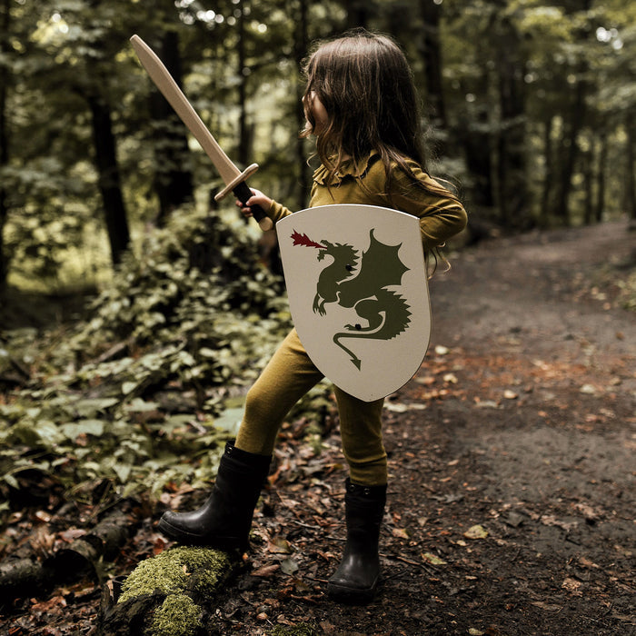 Wooden Small Curved Dragon Shield - White