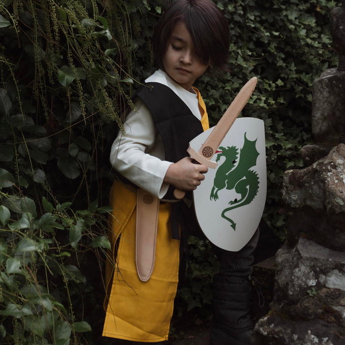 Wooden Small Curved Dragon Shield - White