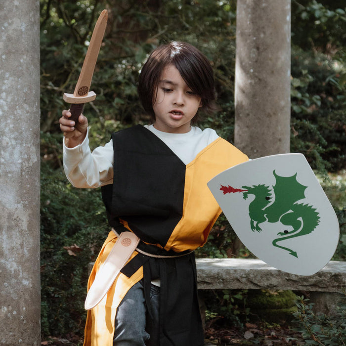 Wooden Small Curved Dragon Shield - White