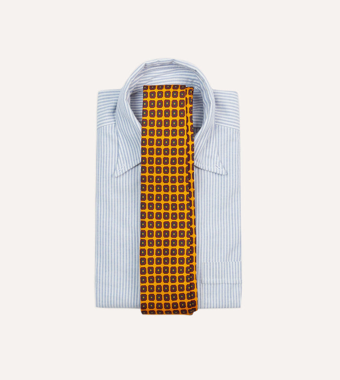Yellow Geometric Flower Print Silk Self-Tipped Tie